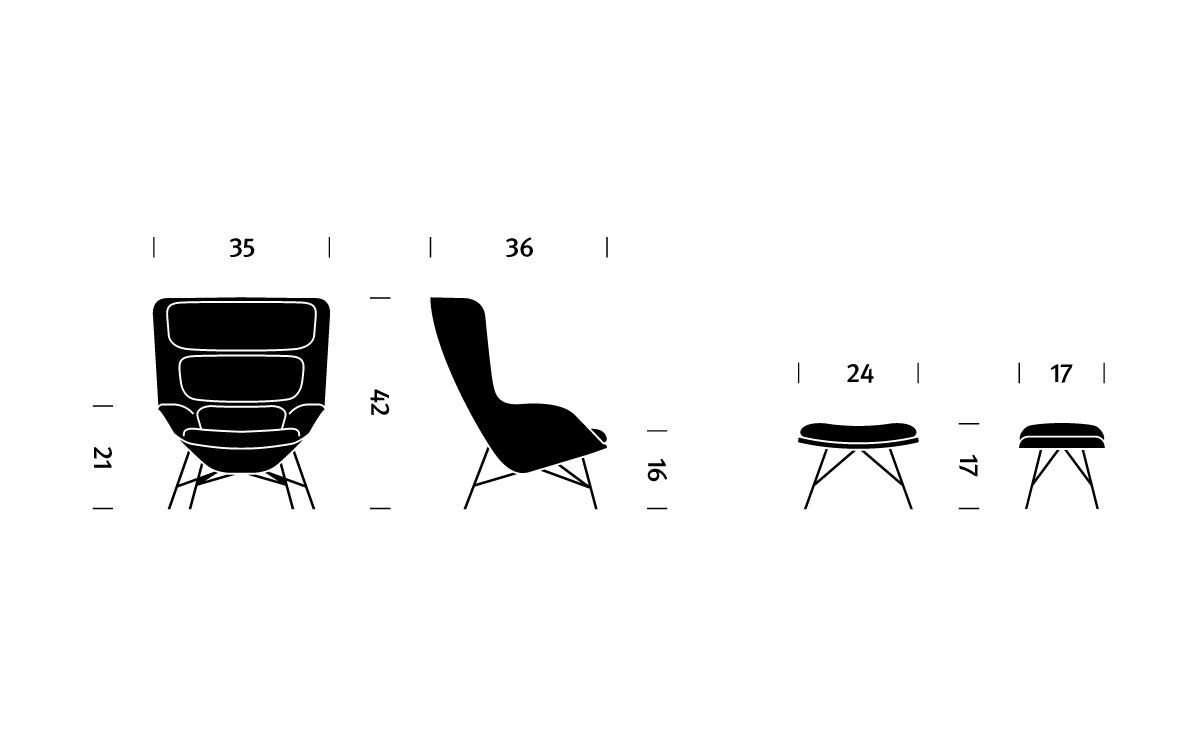 striad™ high back lounge chair & ottoman with wire base